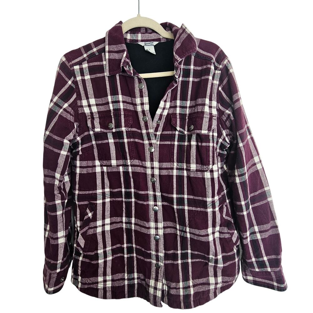 Duluth Trading Co Womens Plaid Flannel Shacket S Gorpcore Outdoor Fleece Lined